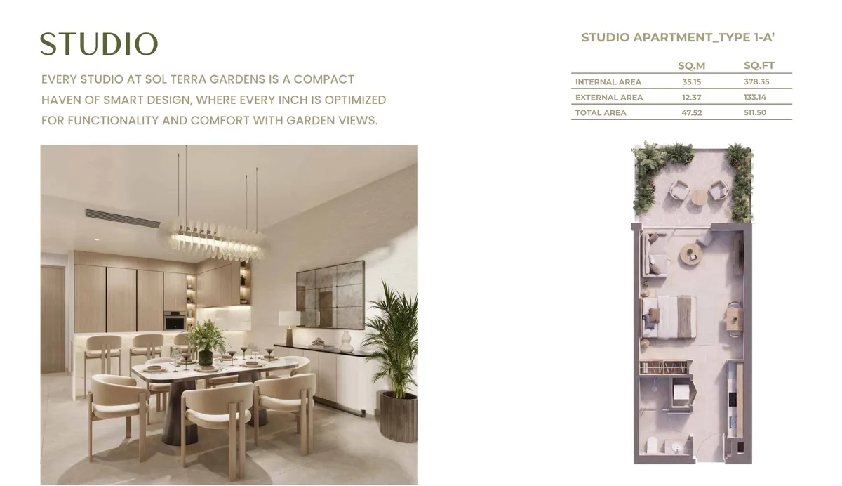 Floor plans: Studio, with a garden terrace