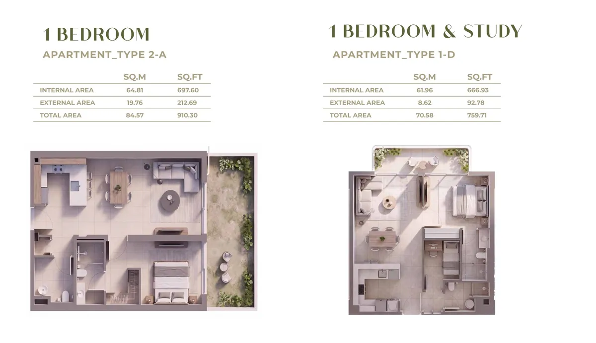 Floor plans: 1 bedroom