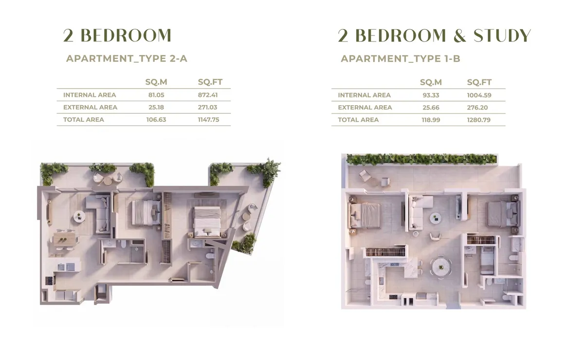 Floor plans: 2 bedrooms